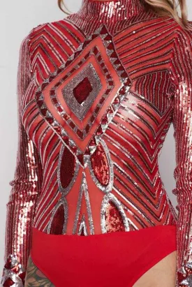 EBONY BODYSUIT - RED/SILVER
