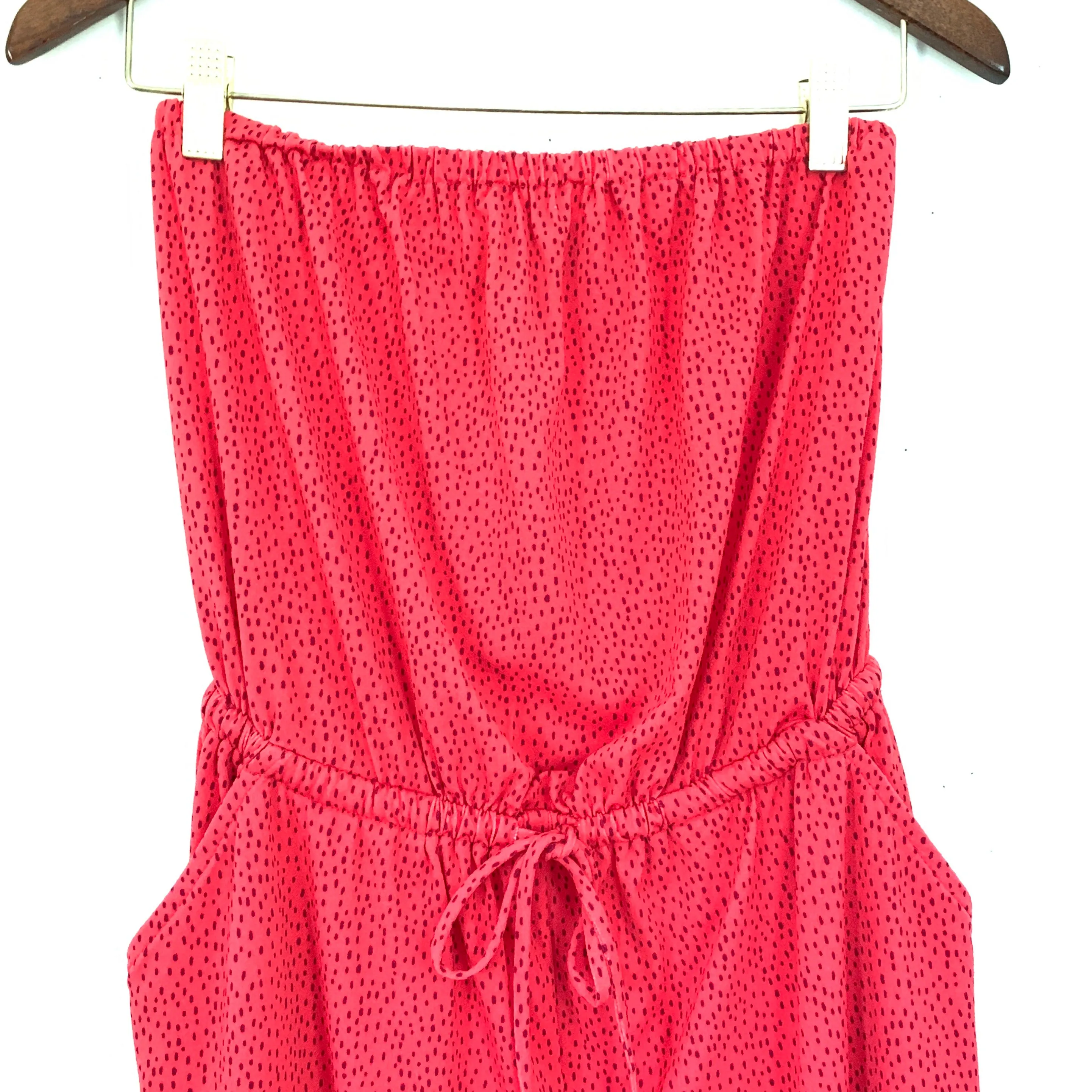 Express Pink Culotte Strapless Jumpsuit with Drawstring Waist & Dots- Size S