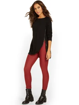 Faux-Leather Trim Zip-Side Sweater