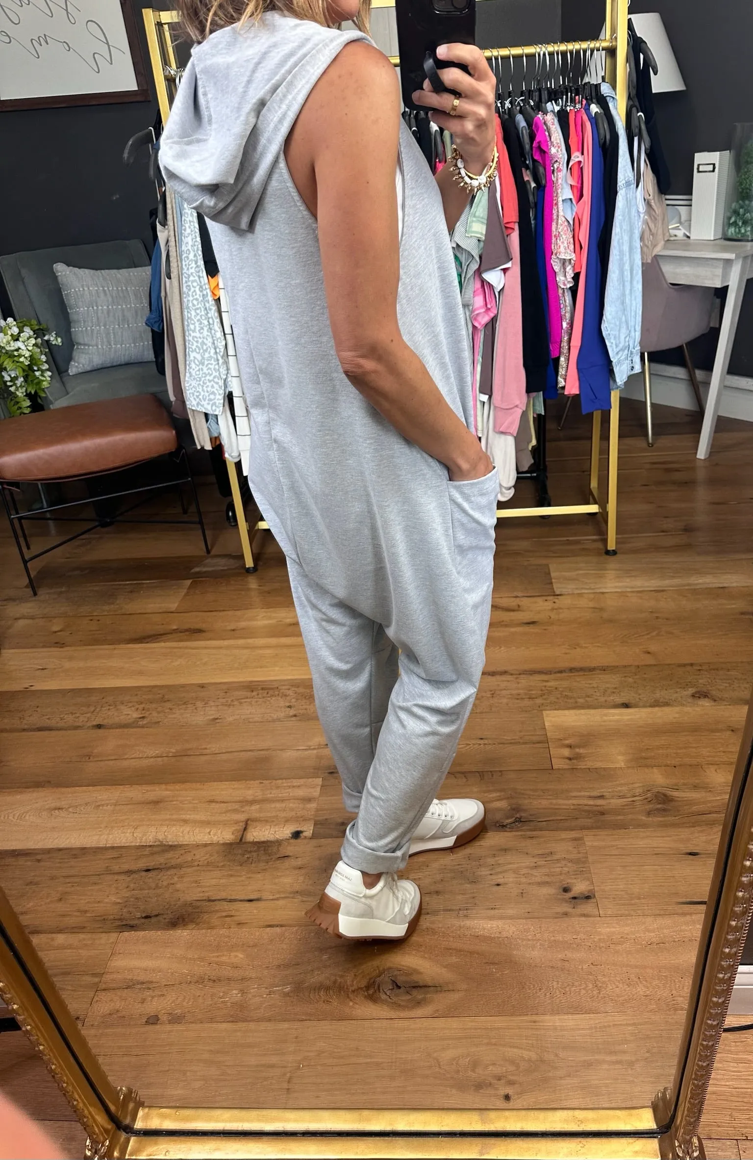 For Today Sleeveless Hooded Jumpsuit - Heather Grey
