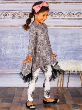 Girls What Is Love Side Tail Lace Ruffled Tunic And Legging Set