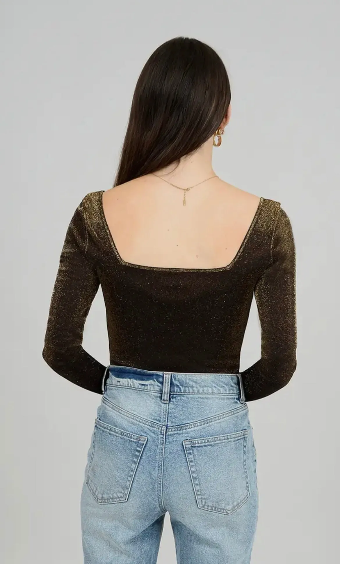 glitter stacy square neck long sleeve bodysuit
