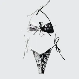 Goth Black And White Bikinis