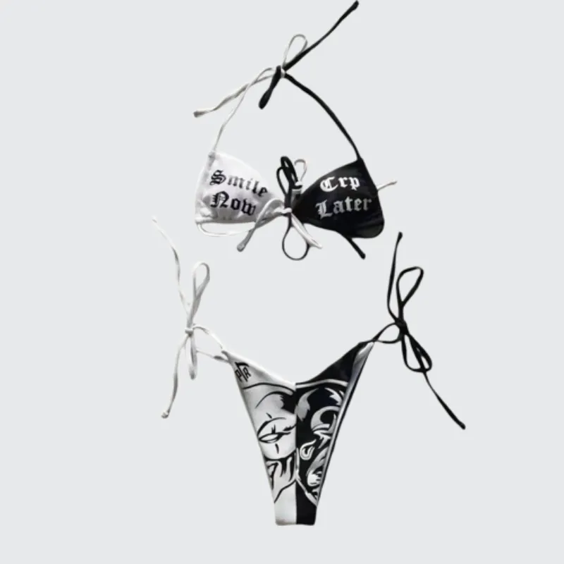 Goth Black And White Bikinis