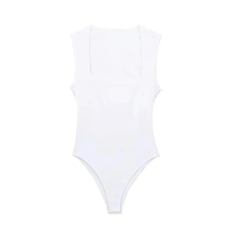 Joskaa black body woman sleeveless white bodysuit women square neck summer one piece swimsuits sexy lingerie women's bodysuit