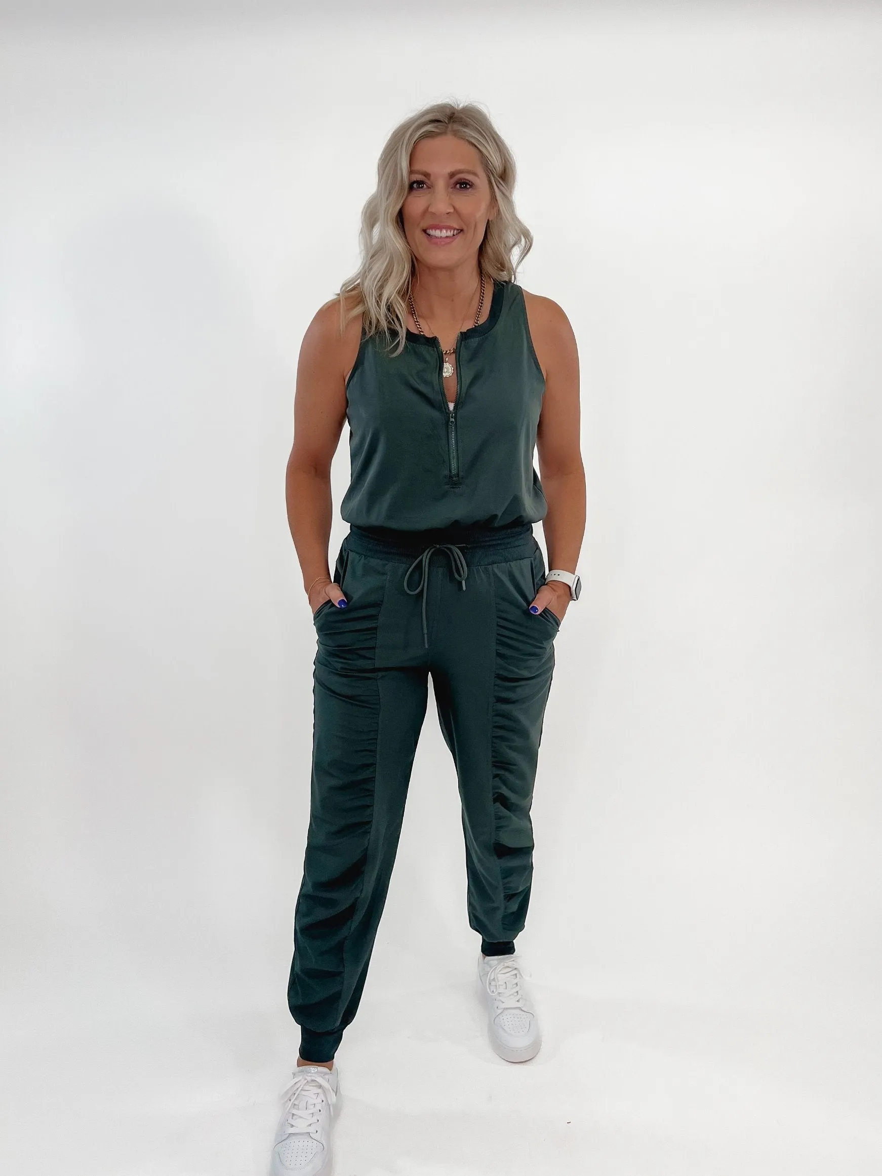 Keeping Up Active Jumpsuit, Dark Olive