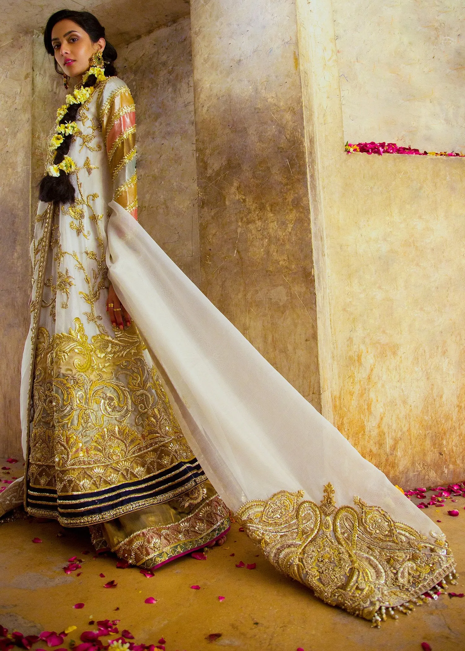 Latest organza embroidered frock for wedding wear in white color # B3391