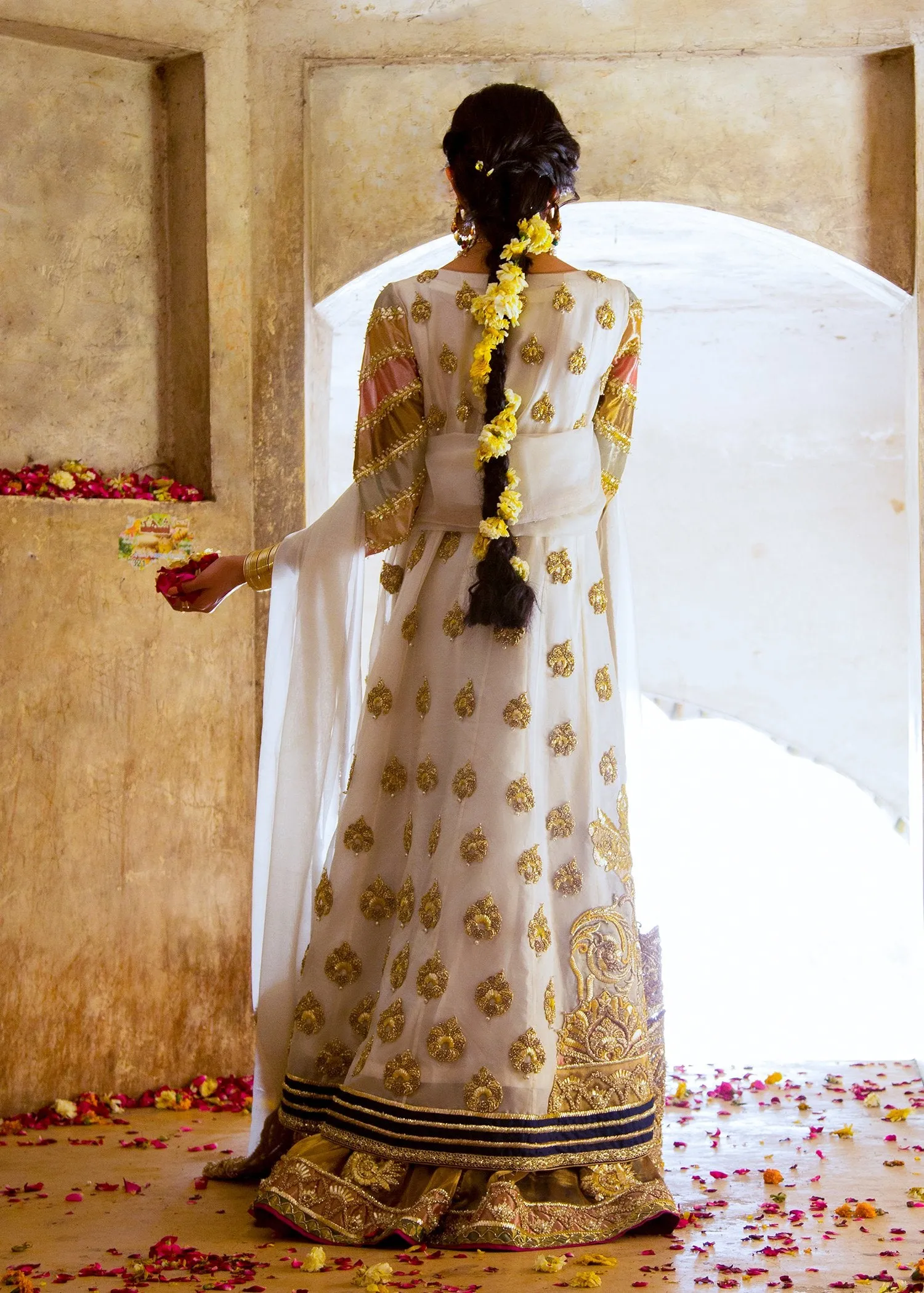 Latest organza embroidered frock for wedding wear in white color # B3391