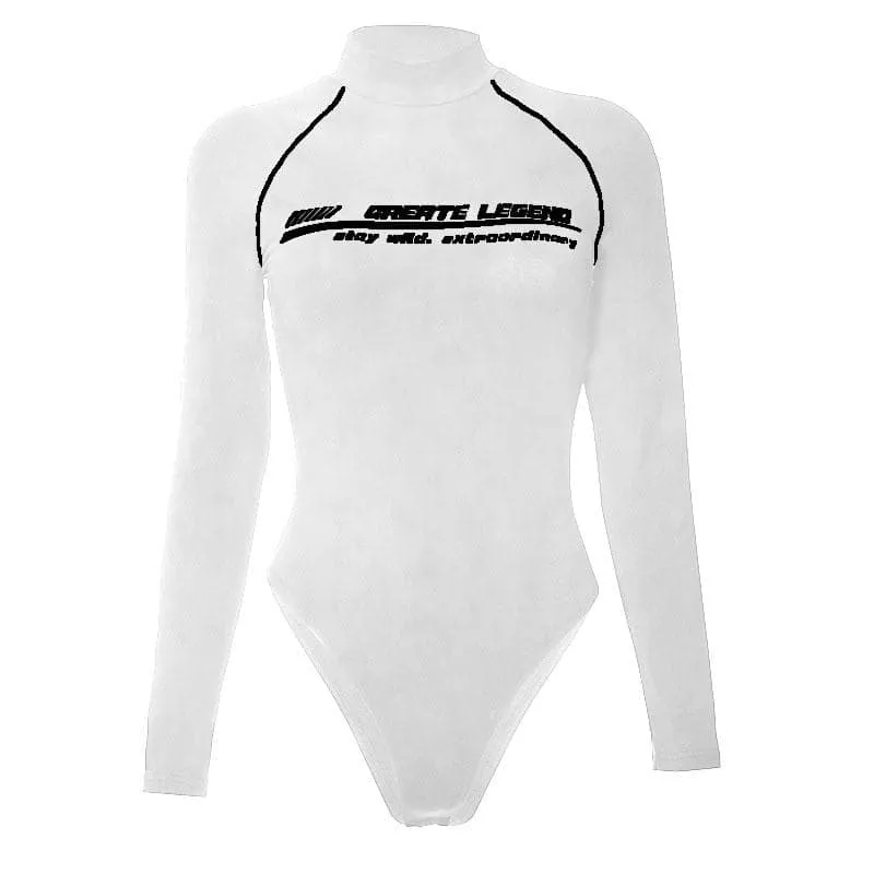 Long sleeve high neck button contrast bodysuit