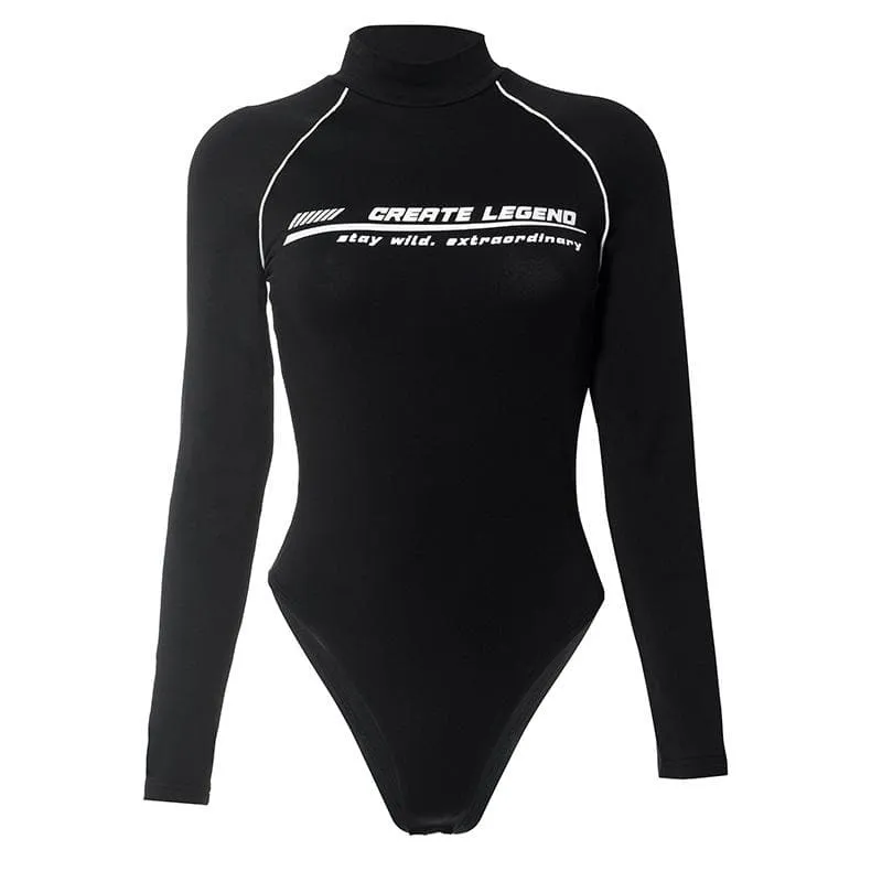 Long sleeve high neck button contrast bodysuit