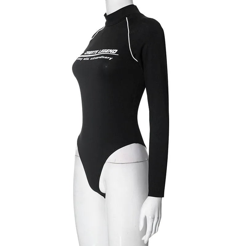Long sleeve high neck button contrast bodysuit