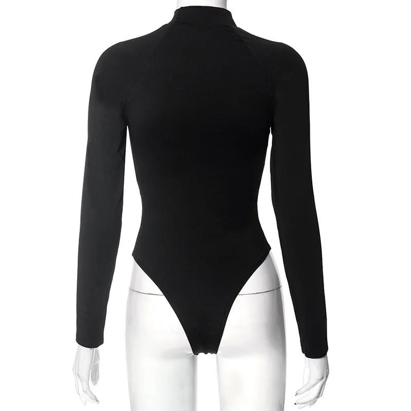 Long sleeve high neck button contrast bodysuit