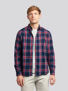 Mens Peached Check Poplin Shirt in Navy Blue