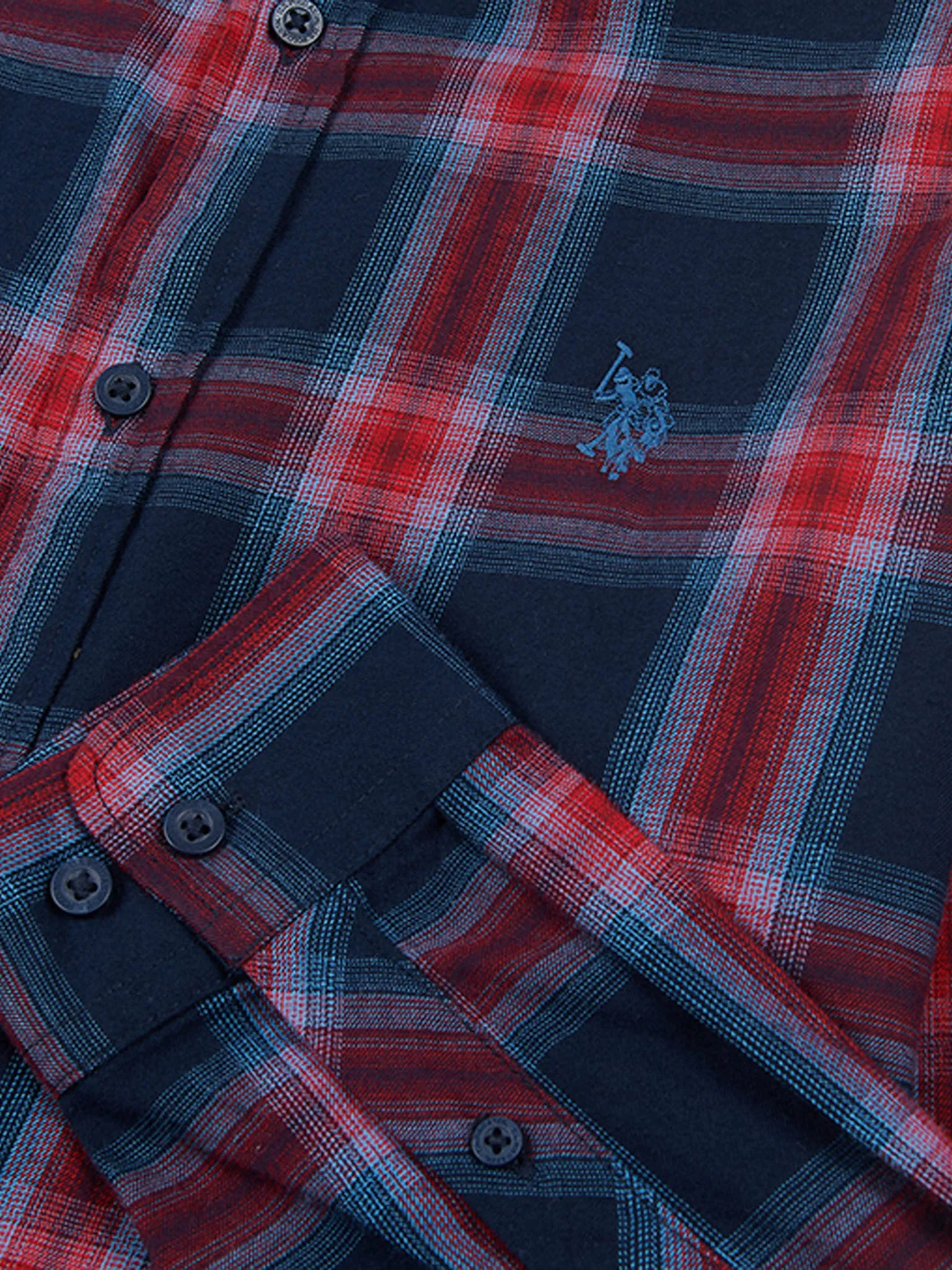 Mens Peached Check Poplin Shirt in Navy Blue