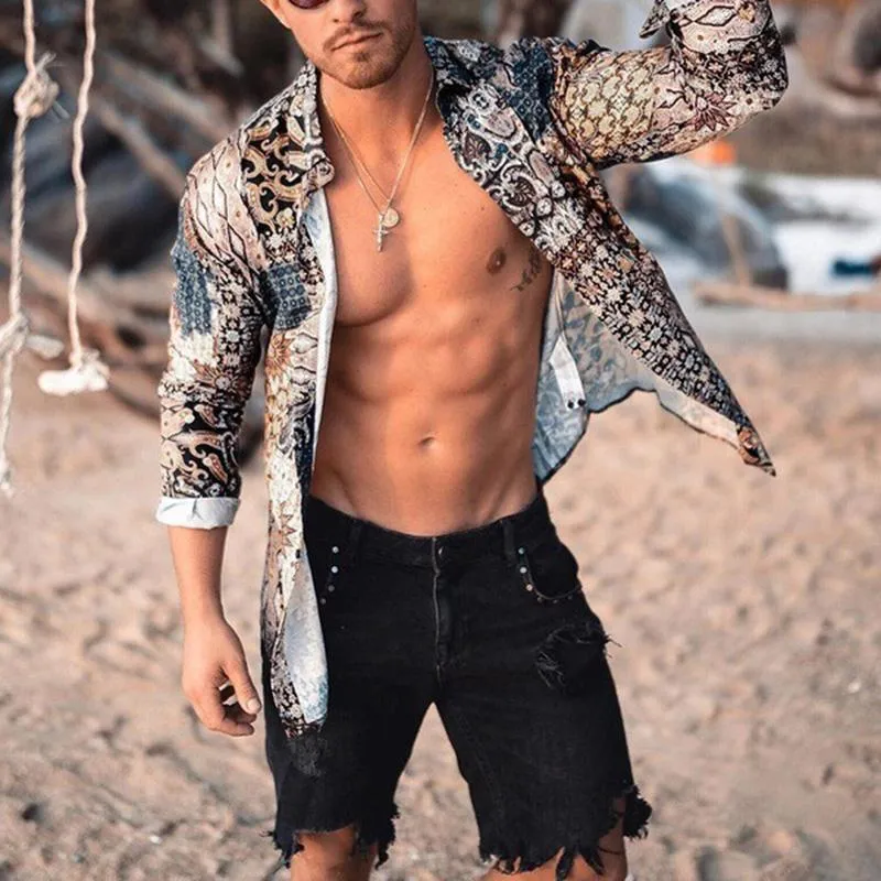Men'S Printed Casual Long Sleeve Shirt
