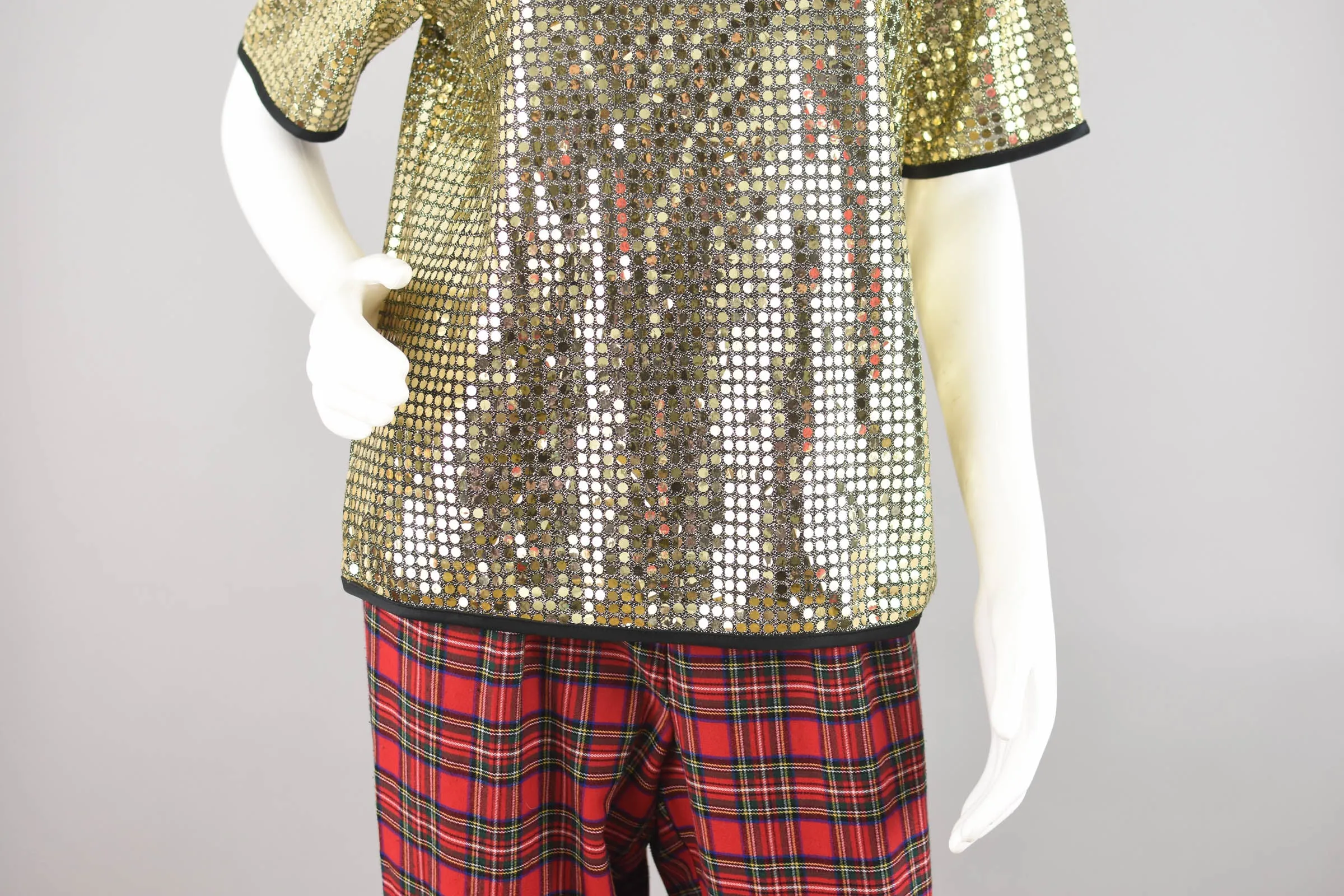 Metallic Gold Sequin Short Sleeve Top, Women's Small