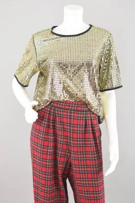 Metallic Gold Sequin Short Sleeve Top, Women's Small