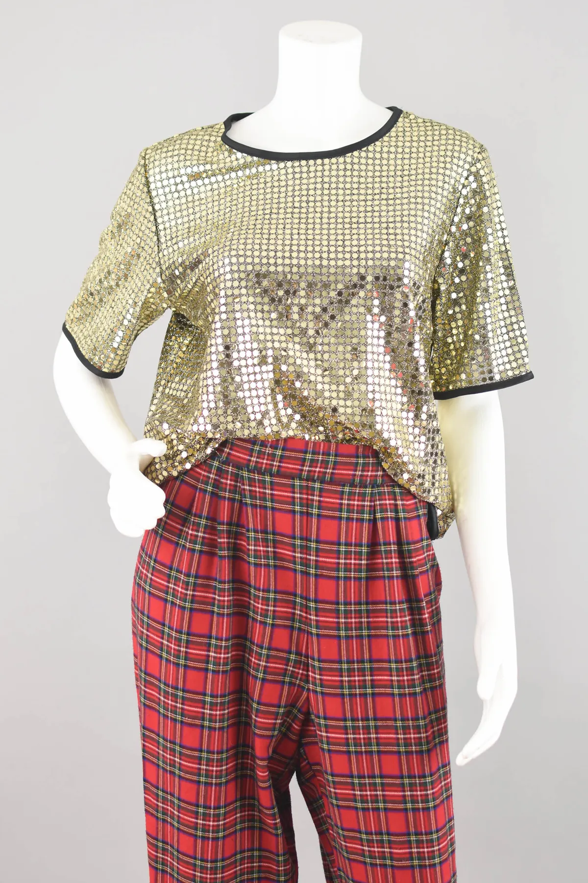 Metallic Gold Sequin Short Sleeve Top, Women's Small