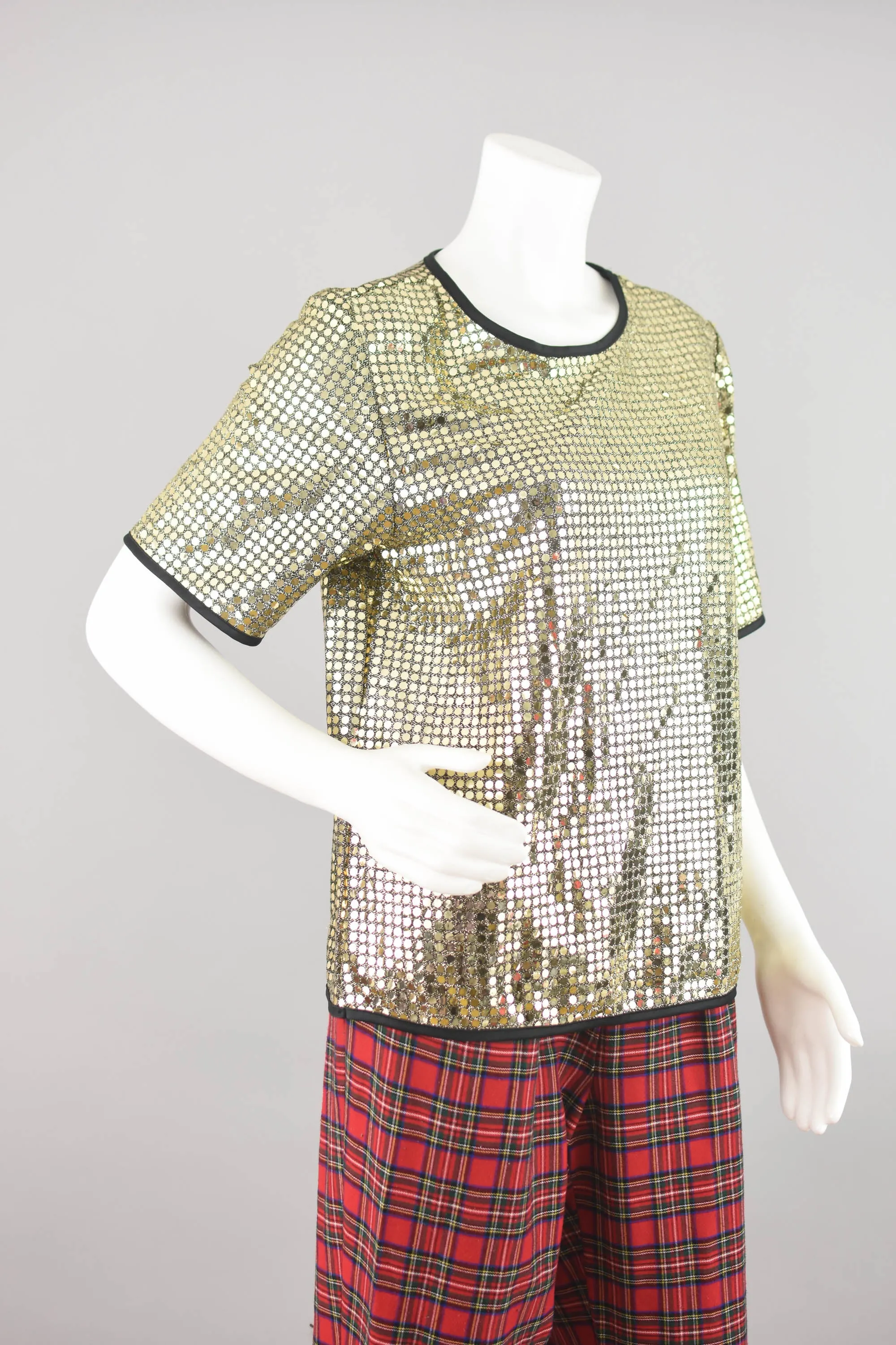 Metallic Gold Sequin Short Sleeve Top, Women's Small
