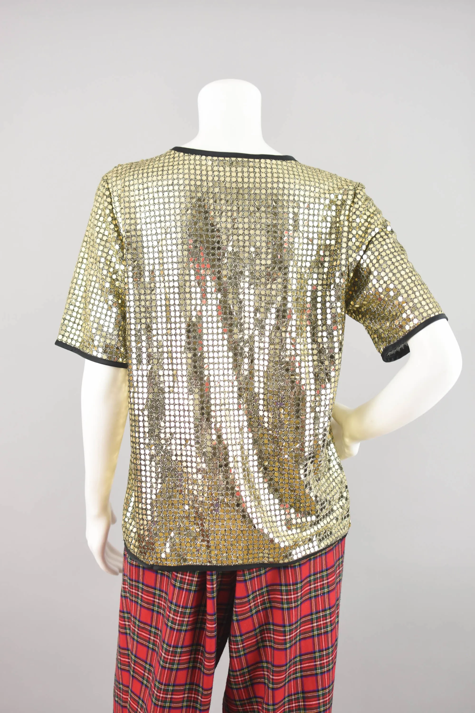 Metallic Gold Sequin Short Sleeve Top, Women's Small