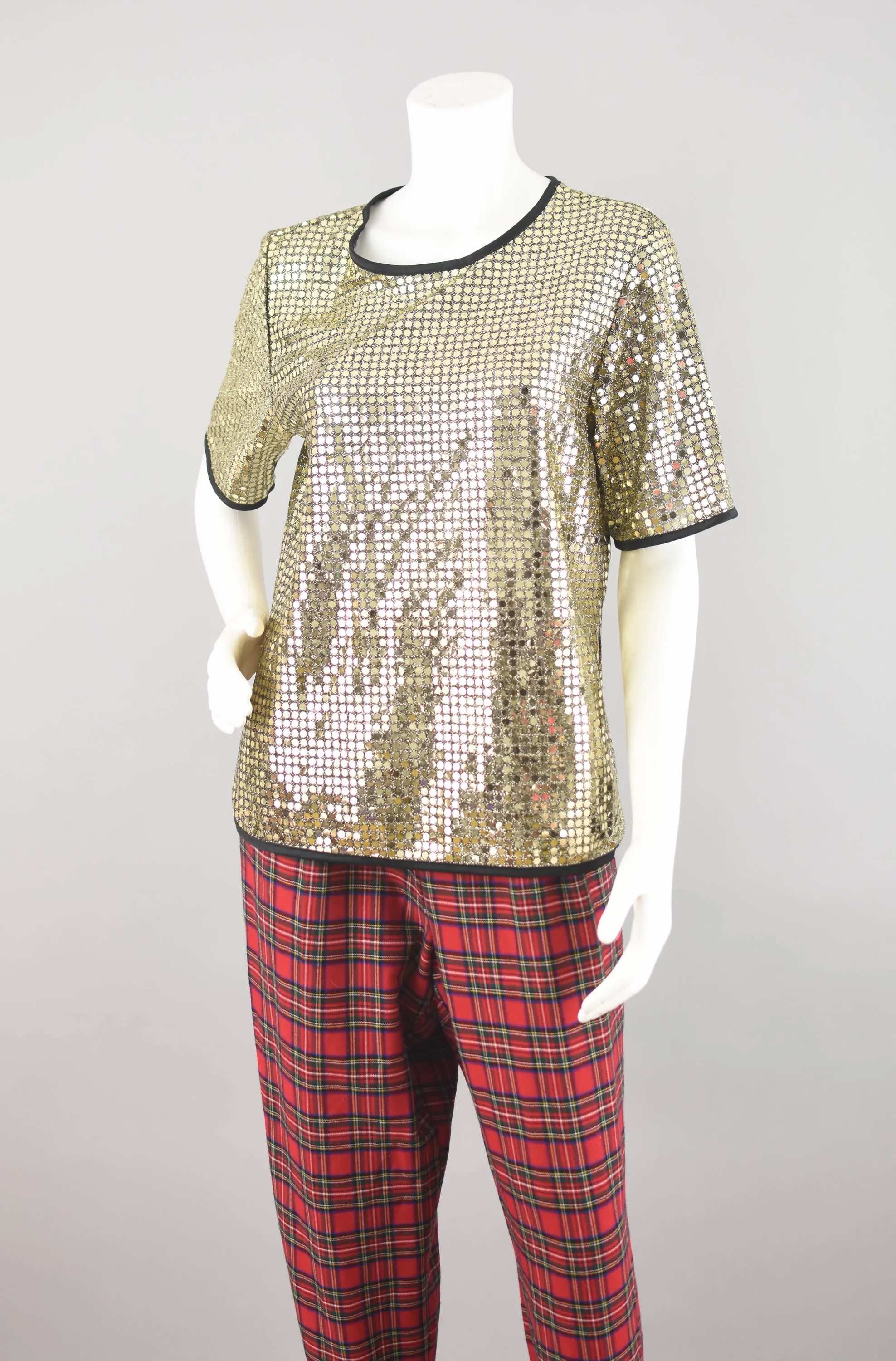 Metallic Gold Sequin Short Sleeve Top, Women's Small