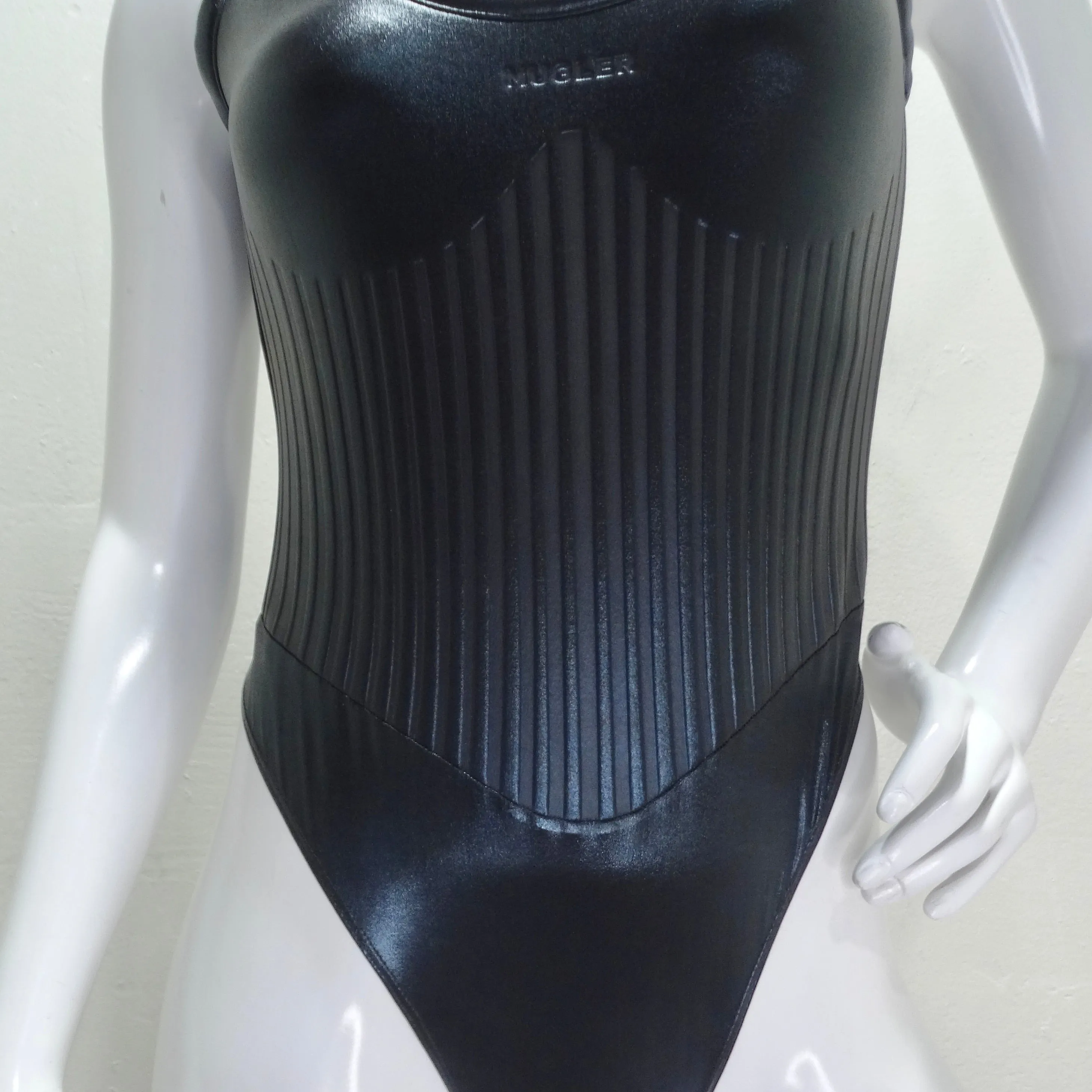 Mugler Black Embossed Scuba Bodysuit