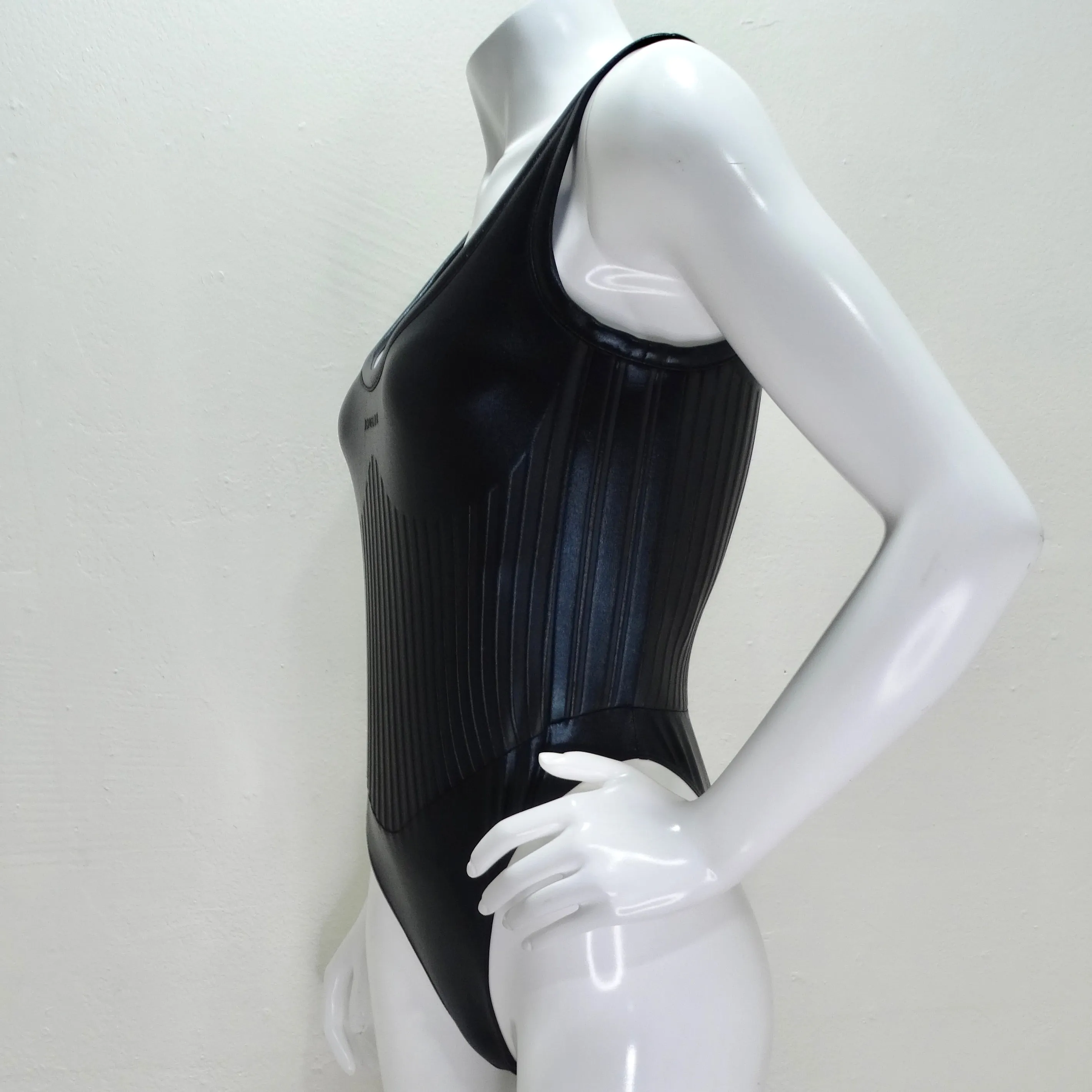 Mugler Black Embossed Scuba Bodysuit