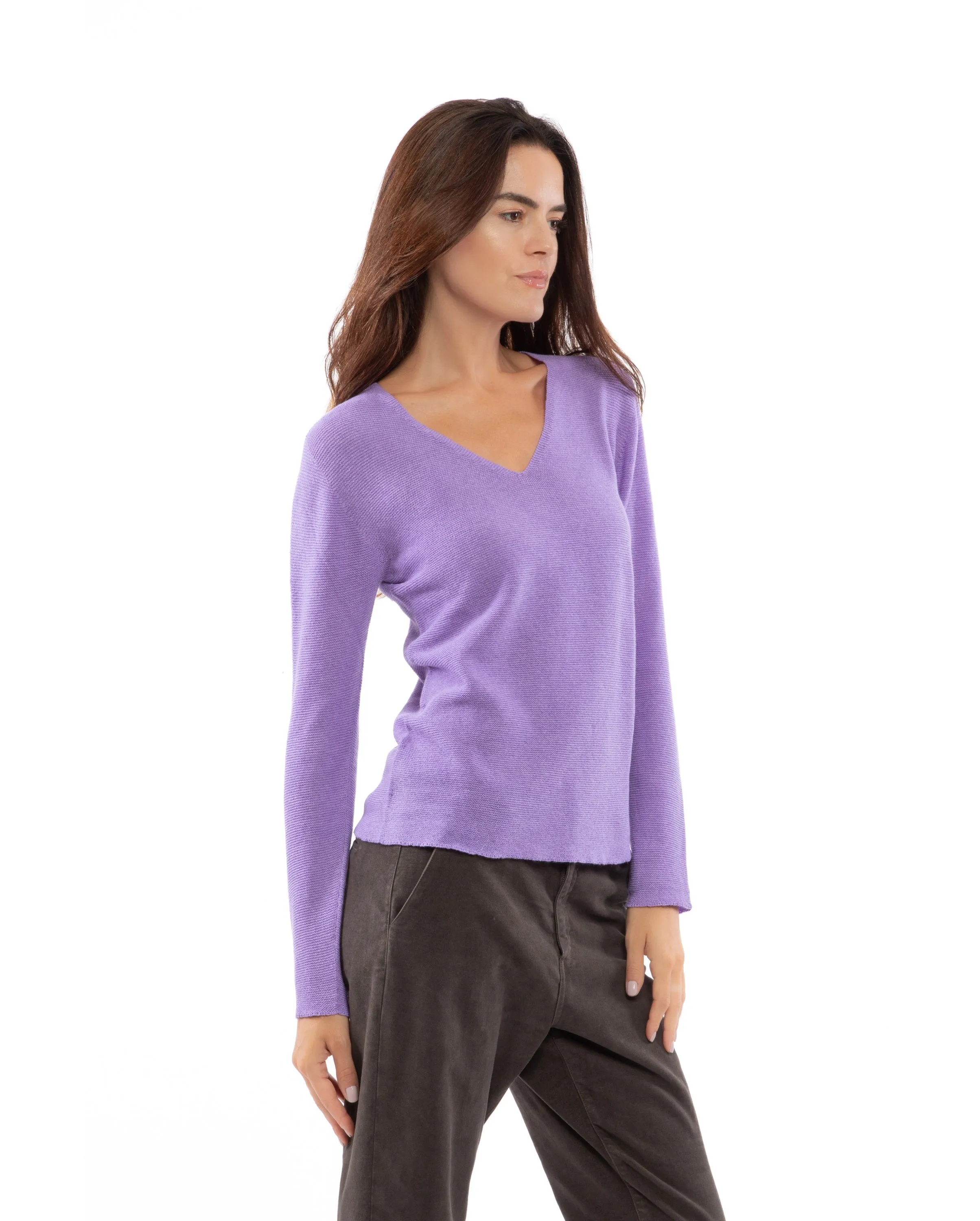 NEW FALL 24 - Women's Pure Cashmere Links Stitch V-Neck Black