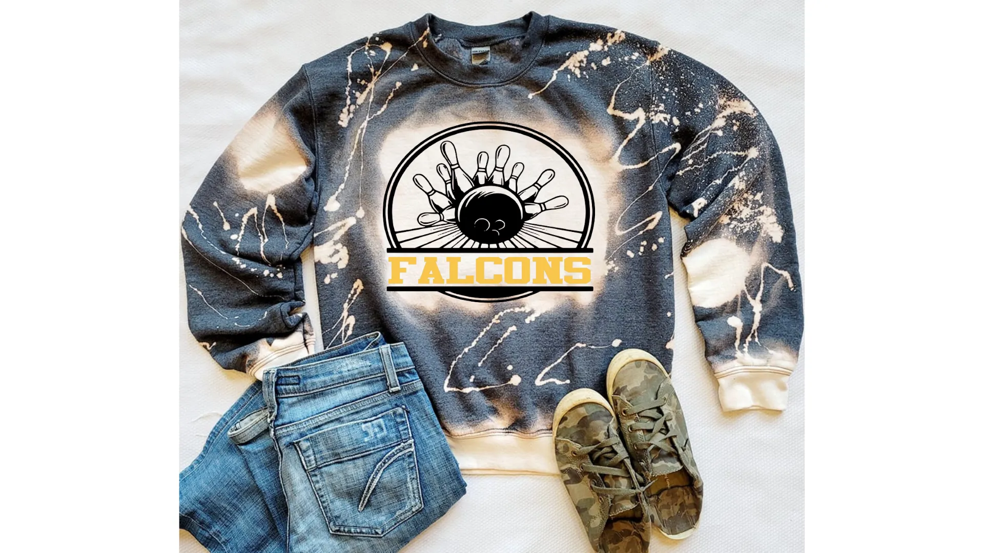 OH Falcons Bowling Circular Design Grey and Dark Bleached Top