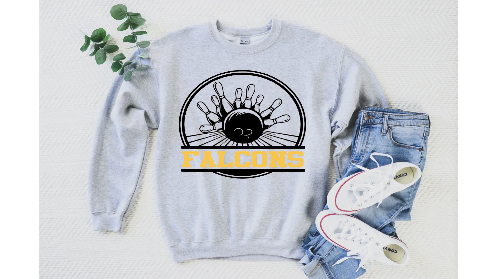 OH Falcons Bowling Circular Design Grey and Dark Bleached Top