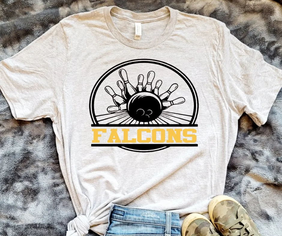 OH Falcons Bowling Circular Design Grey and Dark Bleached Top