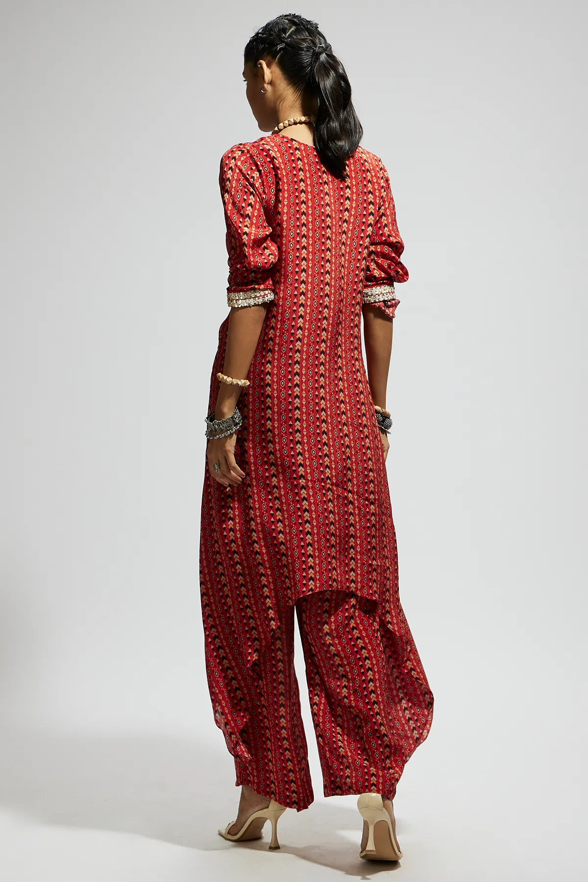 Orange Boho Print Front Tie up Tunic