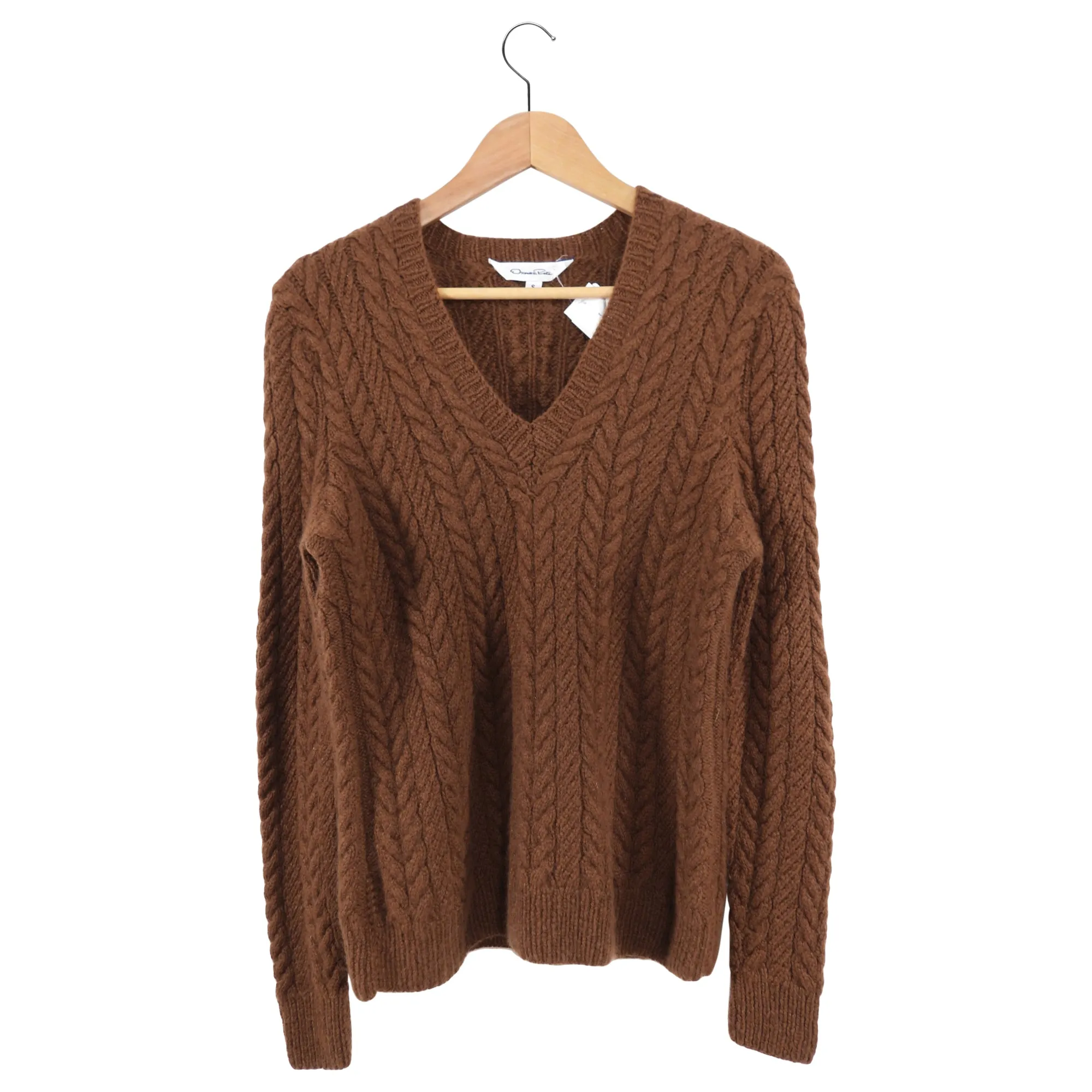 Oscar de la Renta Brown Cashmere Scarf and Sweater Set - S