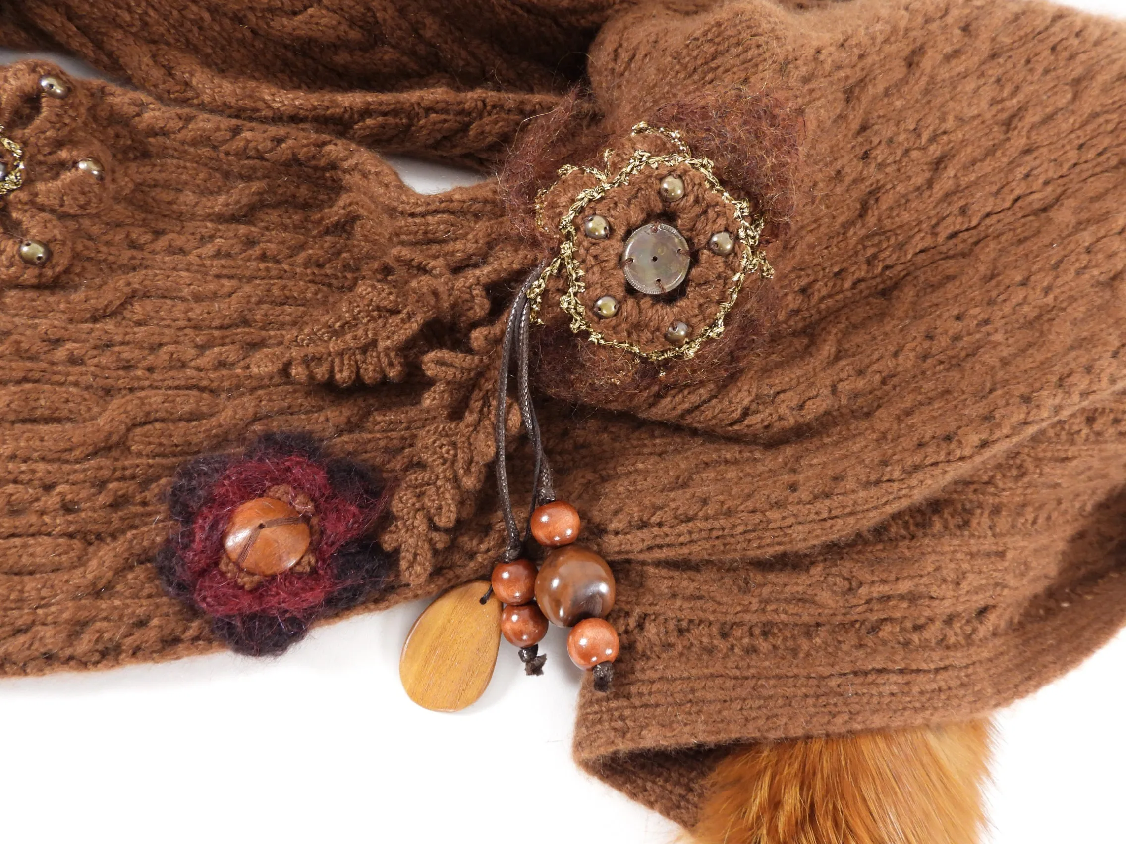 Oscar de la Renta Brown Cashmere Scarf and Sweater Set - S