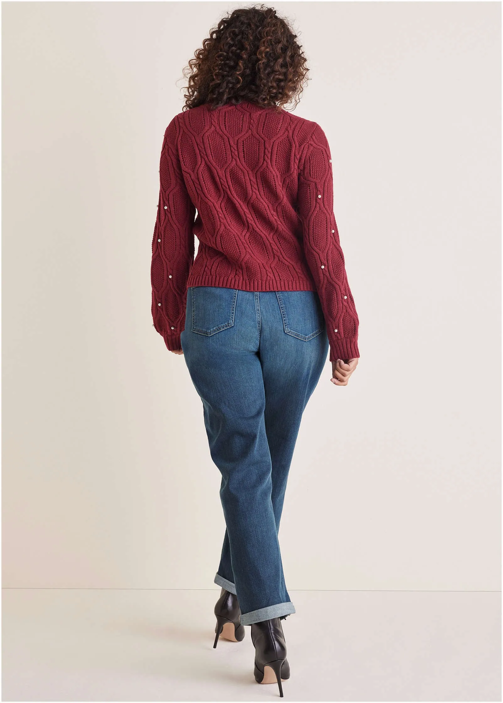 Pearl Detail Sweater  - Wine