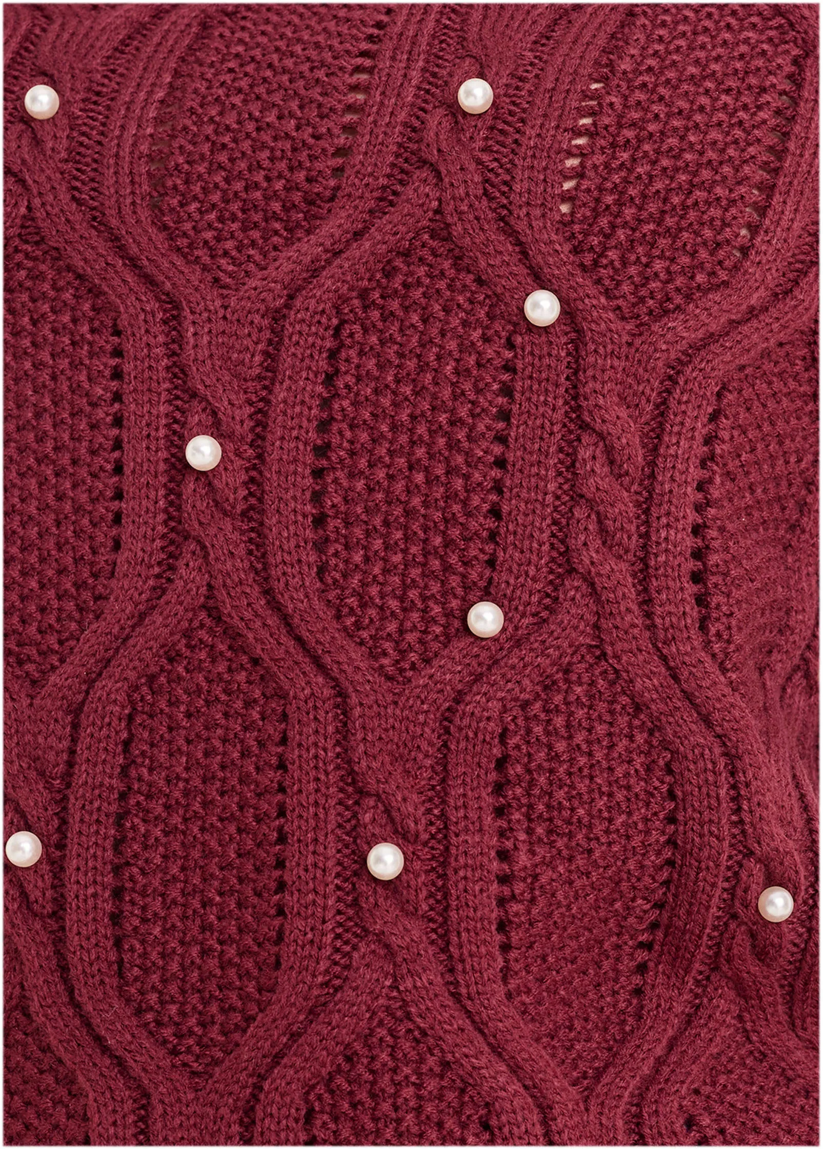 Pearl Detail Sweater  - Wine