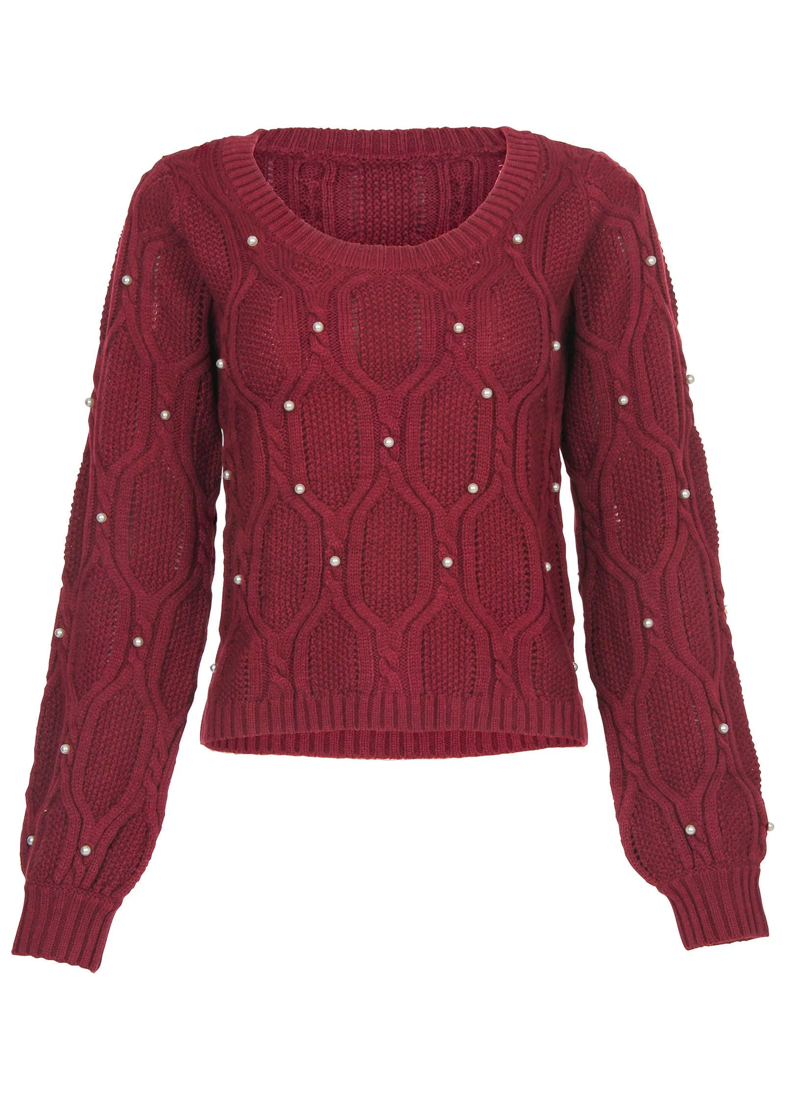Pearl Detail Sweater  - Wine