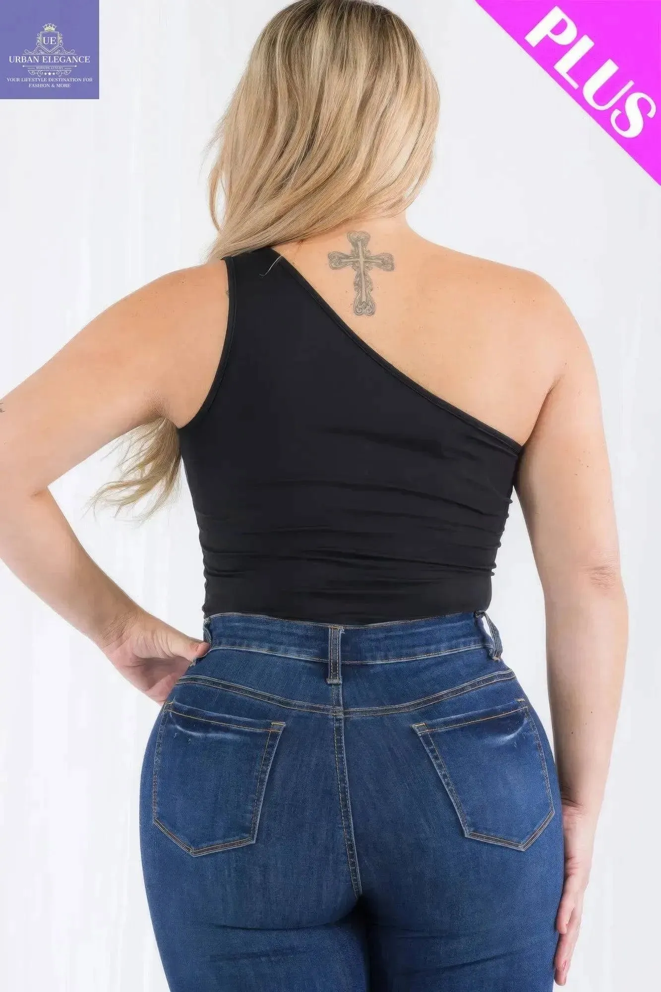 Plus size one shoulder solid casual bodysuit