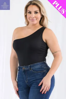 Plus size one shoulder solid casual bodysuit