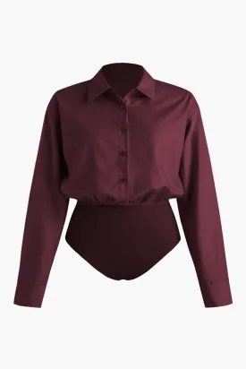 Plus Size Patchwork Long Sleeve Bodysuit
