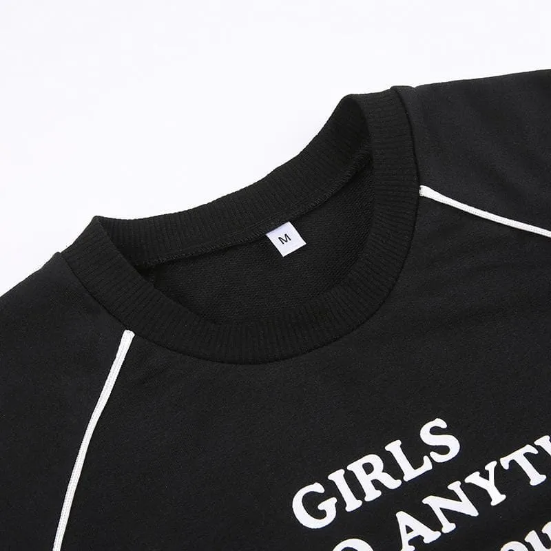 Pocket letter print long sleeve crewneck contrast bodysuit