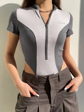 Punk Style Stitched Short Sleeve Bodysuit