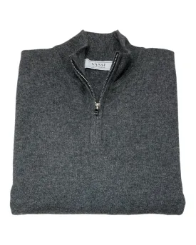Quarter Zip Pure Cashmere Sweater - Derby Grey