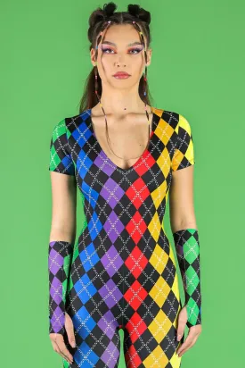 Rainbow Plaid V Neckline Bell Bottoms Jumpsuit