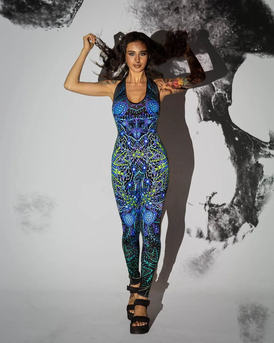 Rave Jumpsuit | Womens Rave Outfit | Burning Man Outfit | UV Reactive Bodysuit | Biorganica (JU)