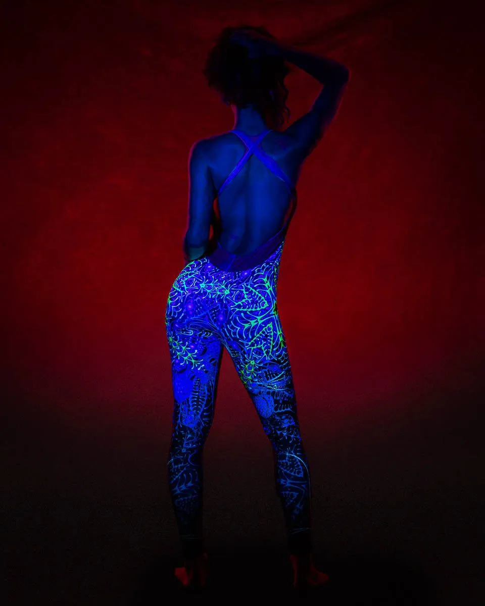 Rave Jumpsuit | Womens Rave Outfit | Burning Man Outfit | UV Reactive Bodysuit | Biorganica (JU)