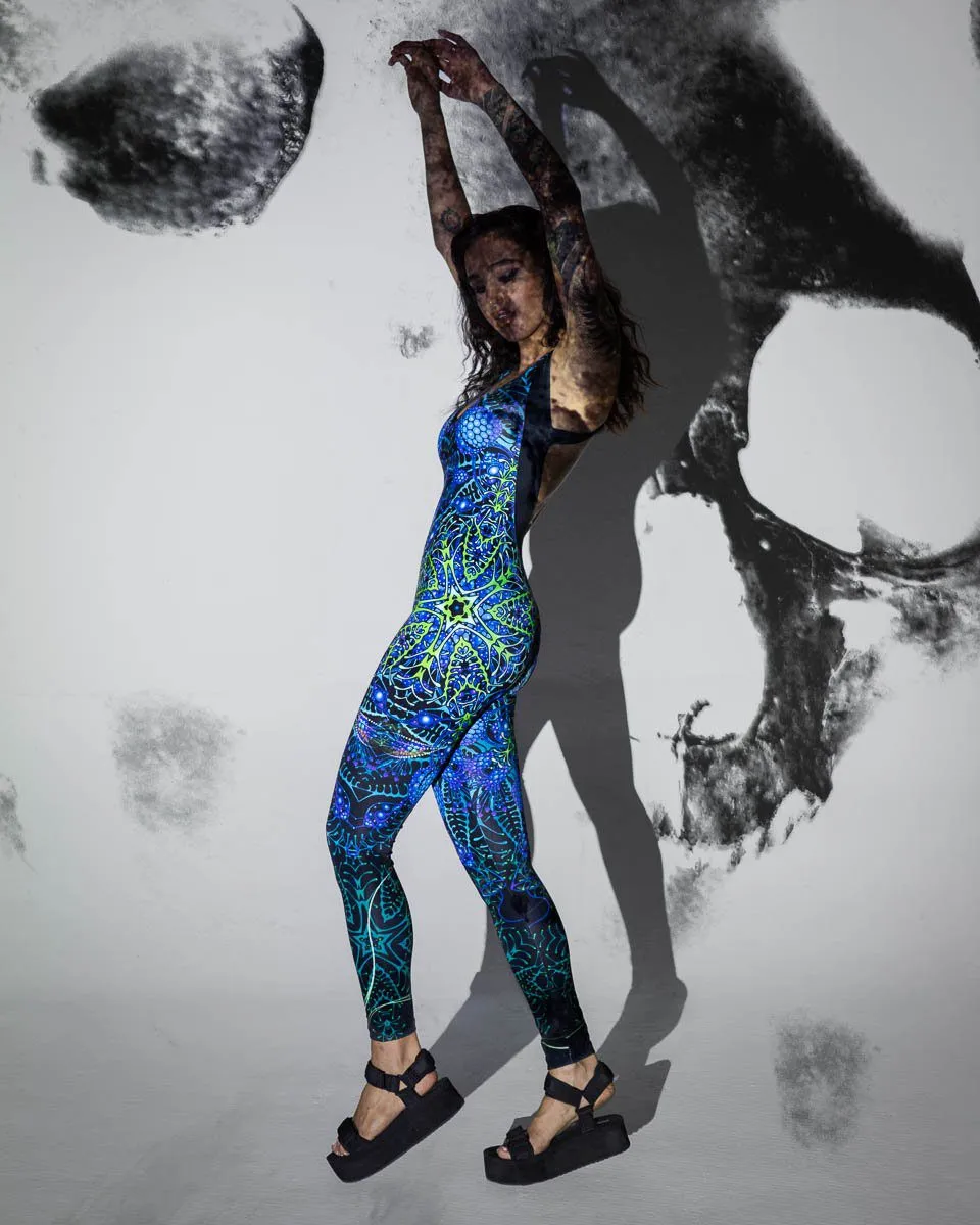 Rave Jumpsuit | Womens Rave Outfit | Burning Man Outfit | UV Reactive Bodysuit | Biorganica (JU)
