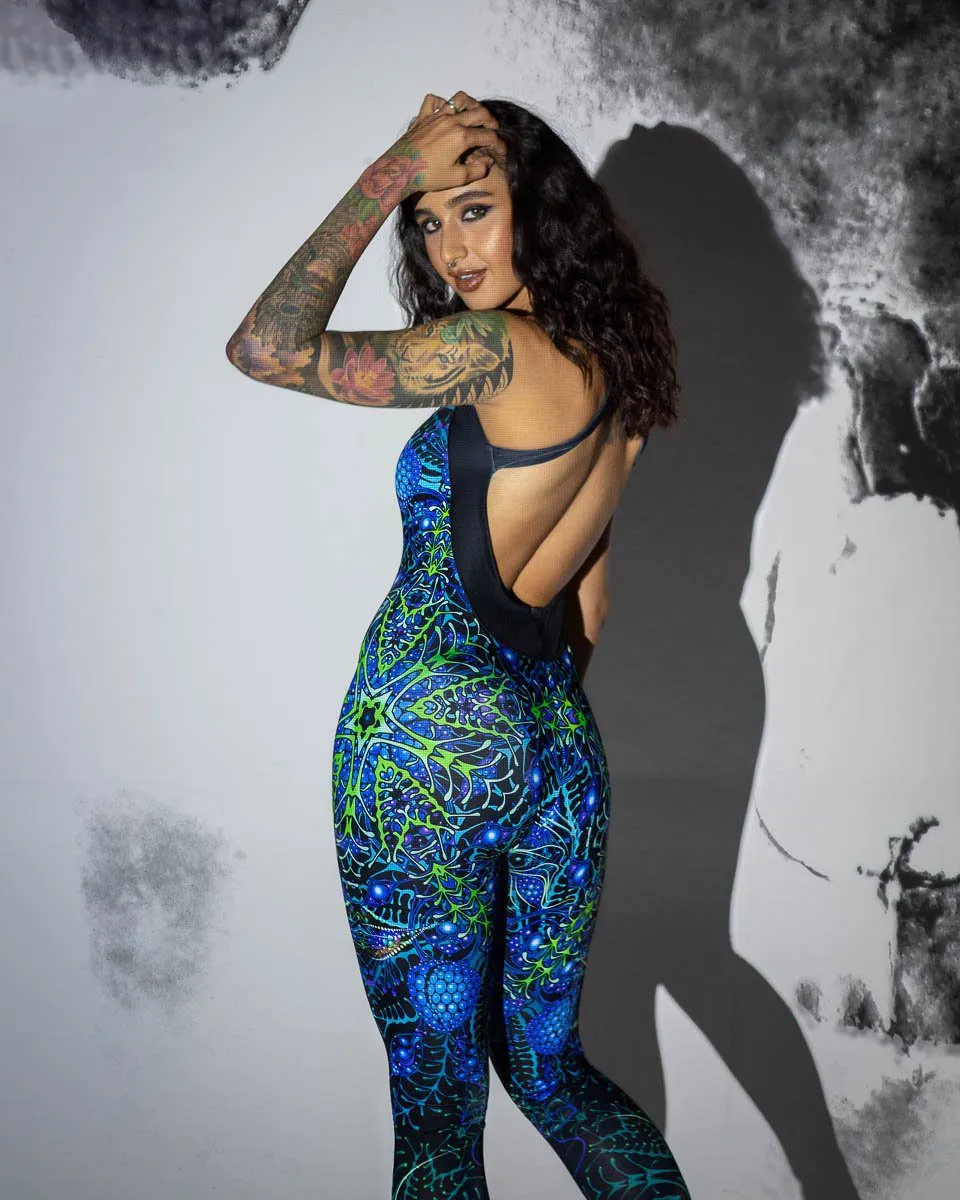 Rave Jumpsuit | Womens Rave Outfit | Burning Man Outfit | UV Reactive Bodysuit | Biorganica (JU)