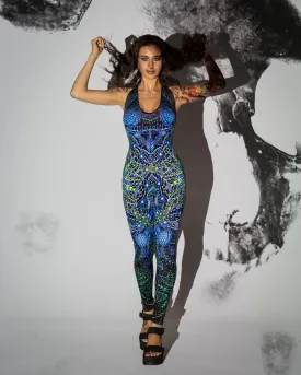 Rave Jumpsuit | Womens Rave Outfit | Burning Man Outfit | UV Reactive Bodysuit | Biorganica (JU)