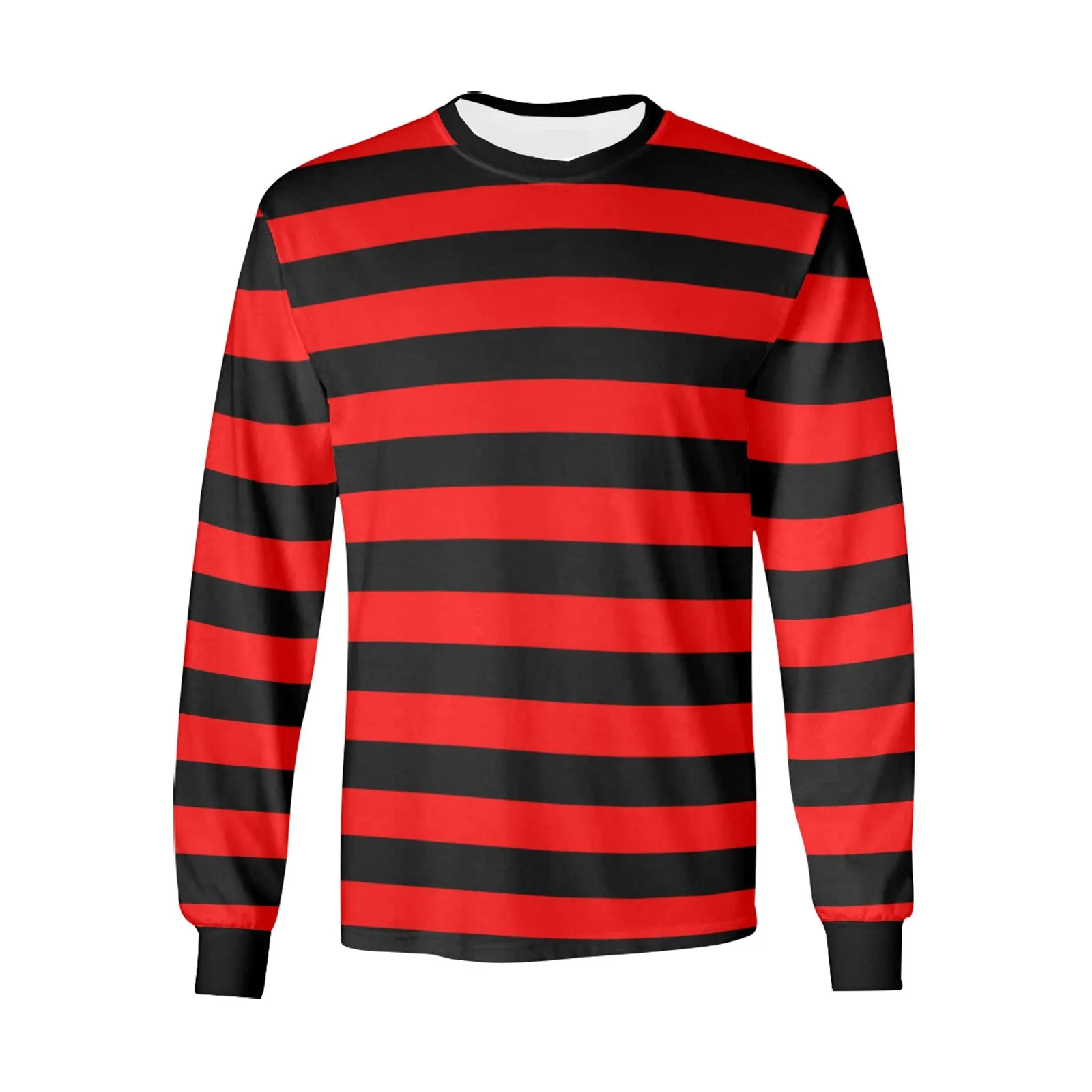 Red and Black Striped TShirt Men Long Sleeve, Graphic Vintage Retro Stripes Crewneck Unisex Women Halloween Punk Designer Tee